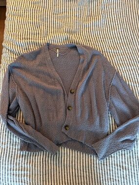 Free People Knit Boucle Cardigan Sweater - Blue